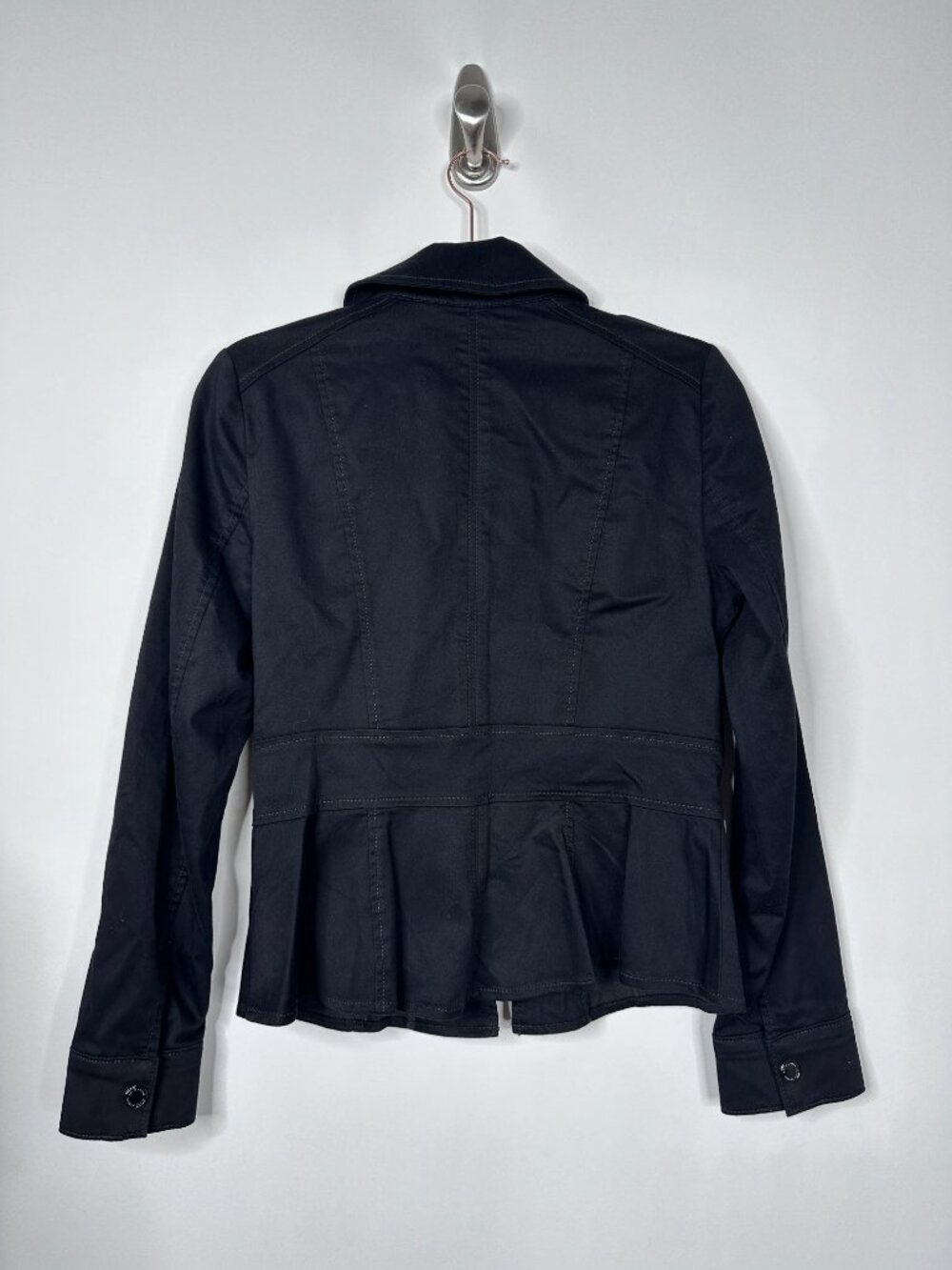 NWT White House Black Market Long Sleeve Zip Front Peplum Jacket Black #WHBM000 - Picture 5 of 9